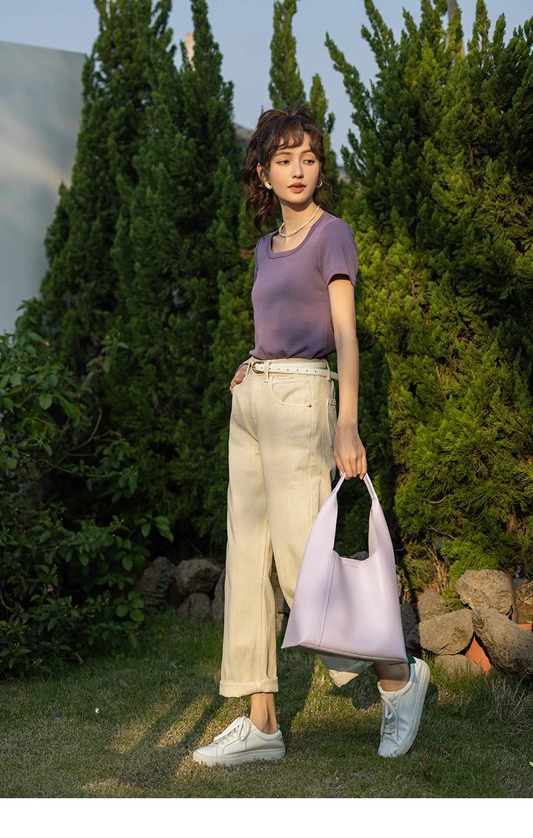 Mishow Solid Square Neck Cotton Tee MXC12T0641