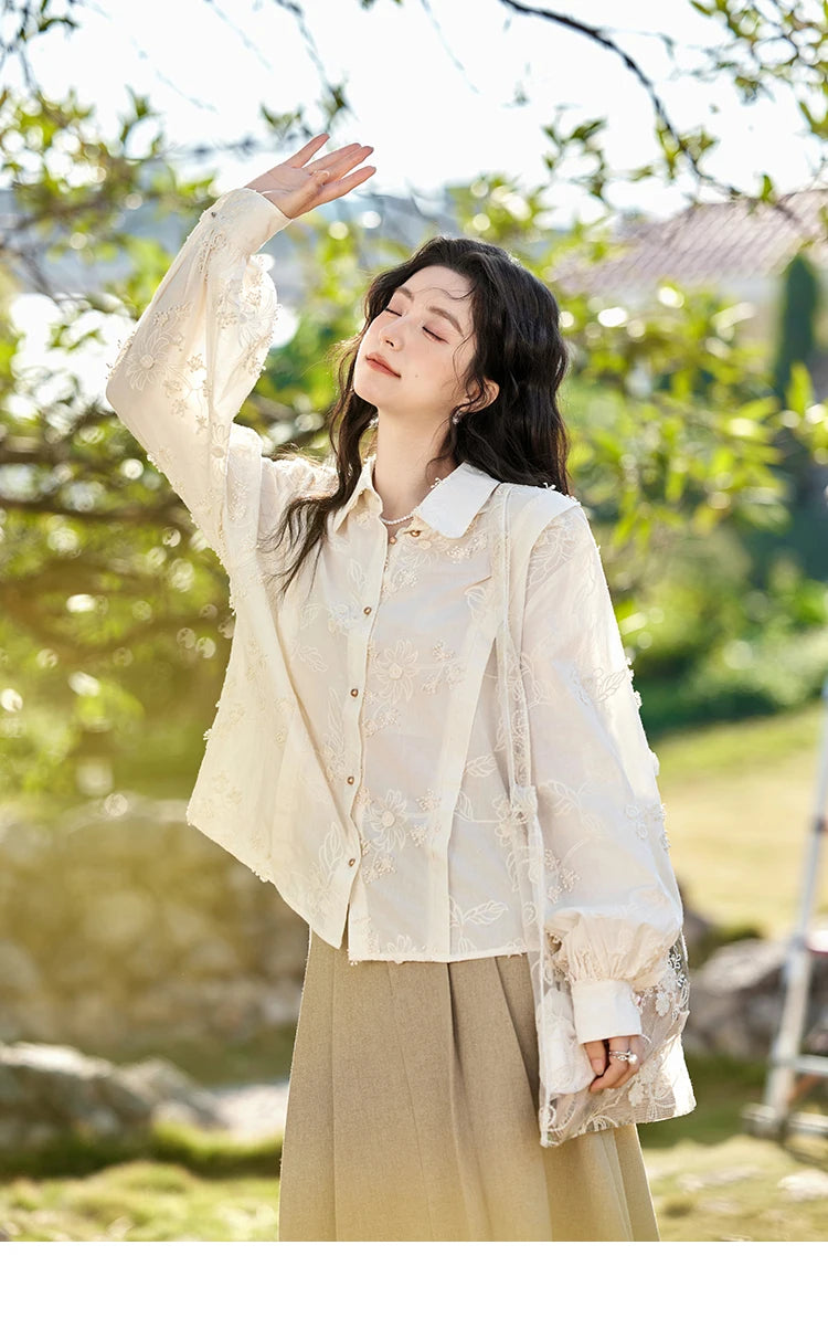 MISHOW 100% Cotton Embroidered Jacquard Shirt Lapel MXE12C0391