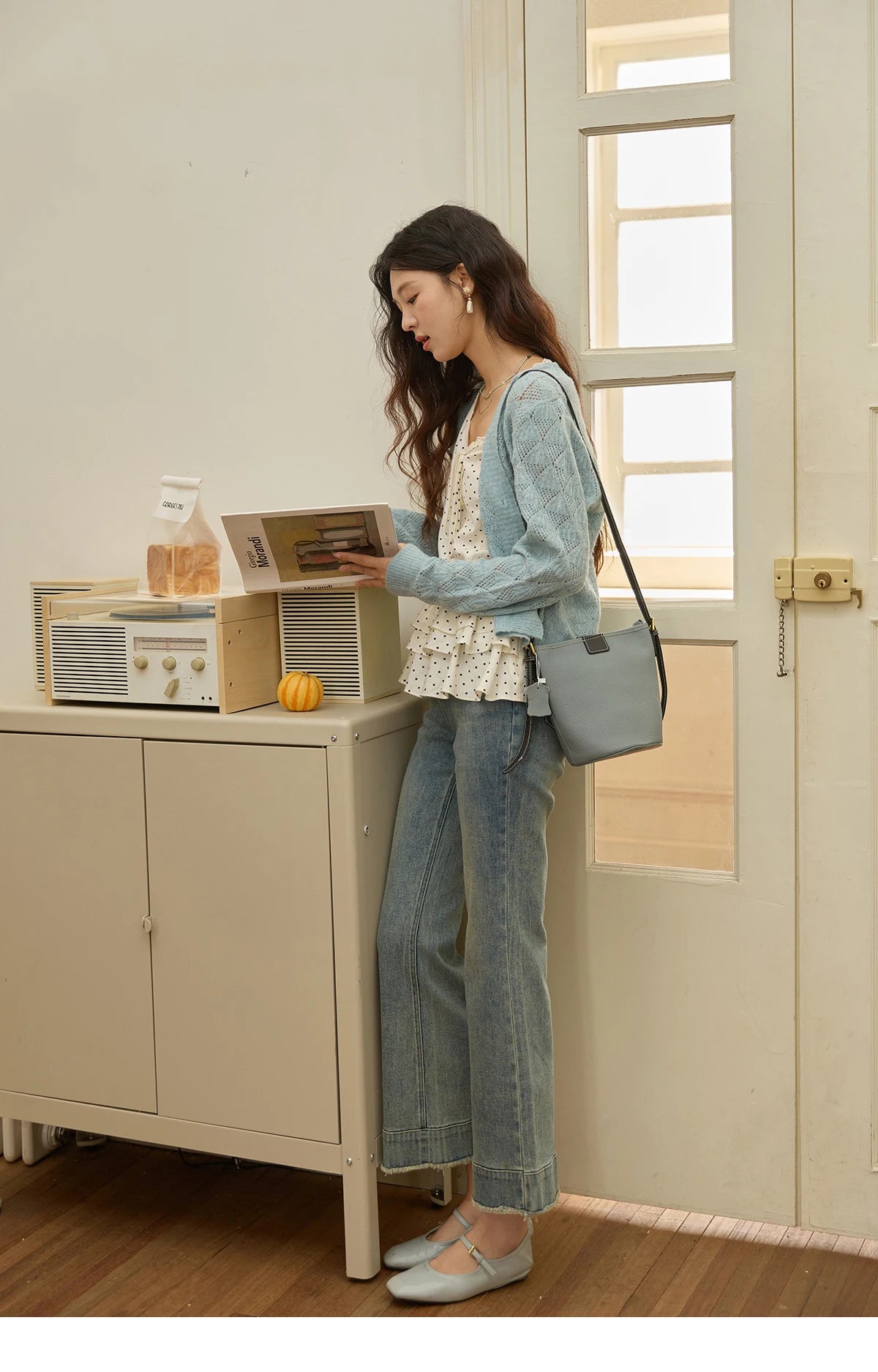 Mishow Blue Argyle Dropped Sleeve Wool Cardigan MXE41Z1313