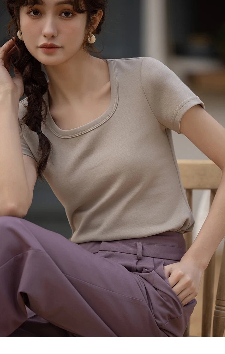 Mishow Solid Square Neck Cotton Tee MXC12T0641