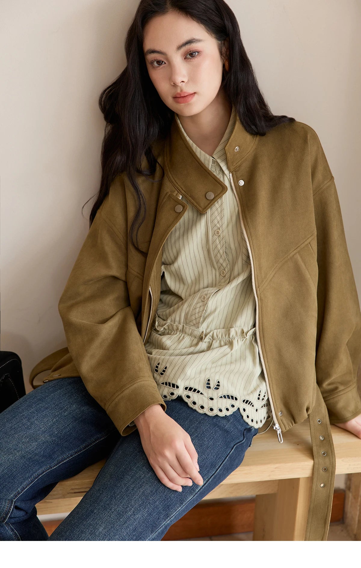 MISHOW Retro Stand Collar Jacket Slim Design Zipper MXE49W0853