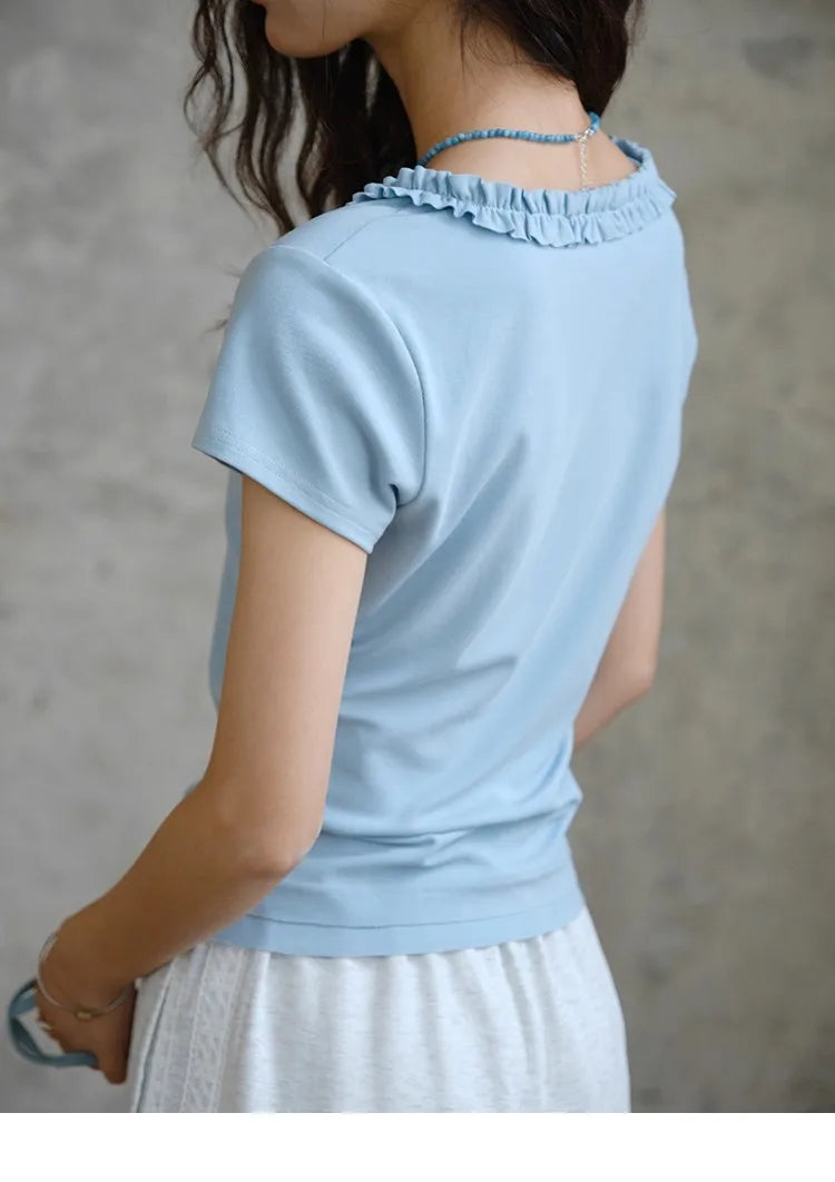 Mishow Lace V-Neck Short Sleeve Tee MXE35T0562