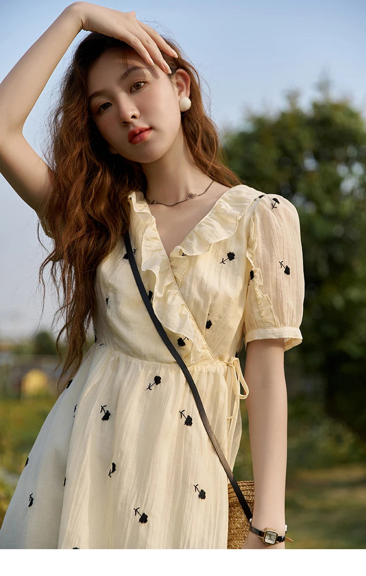 Mishow French Floral High Waist Puff Sleeve Dress MXC21L1282