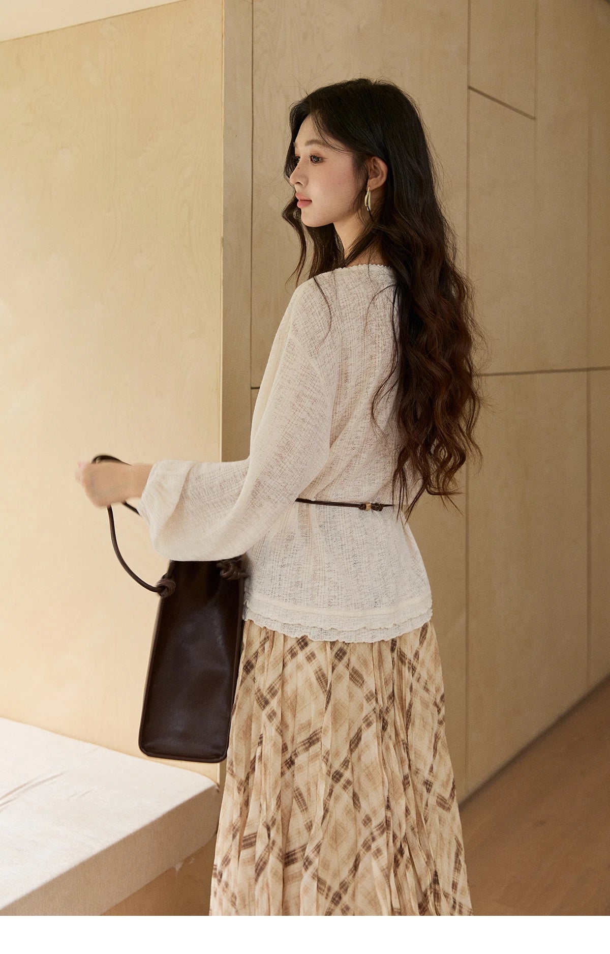 Mishow Lace Trim Boat Neck Knit Top with Belt MXF13Z3002