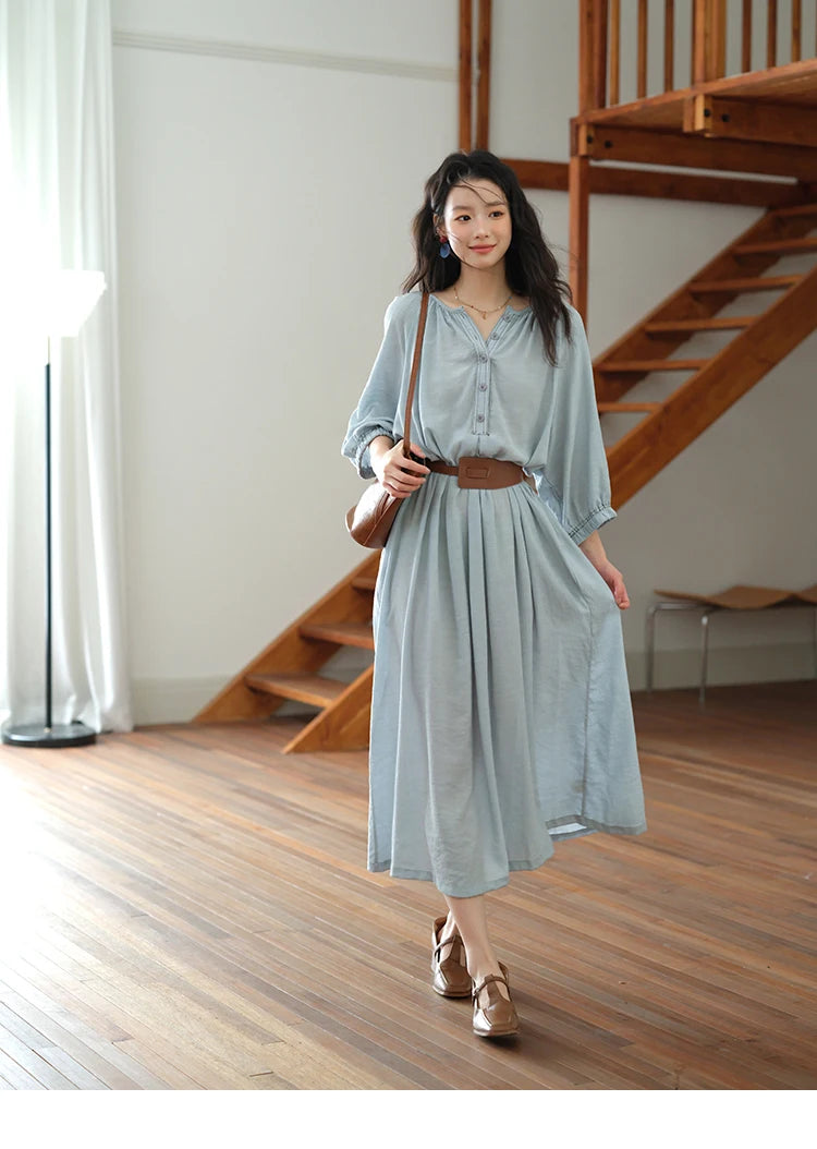 Mishow Half Sleeve Bamboo Knot Dress with Bohemian Belt MXE20L2468