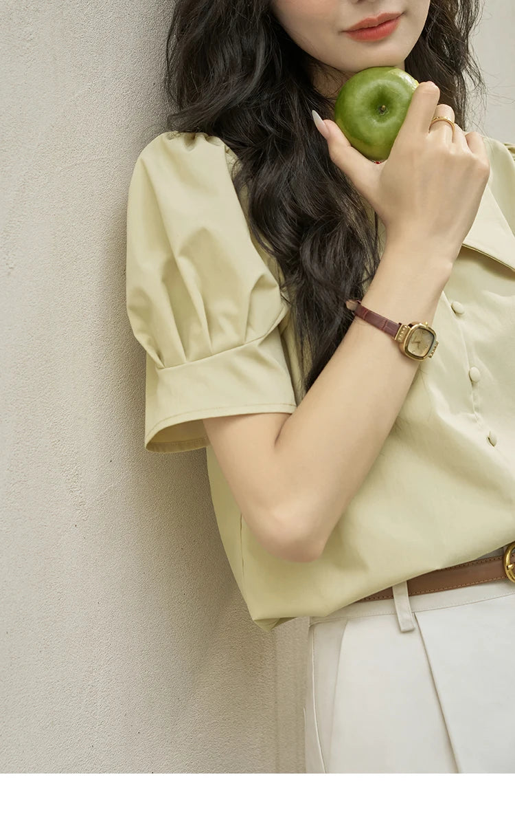MISHOW Bubble Sleeve V-Neck Shirt Lapel Collar Loose MXD28X1471