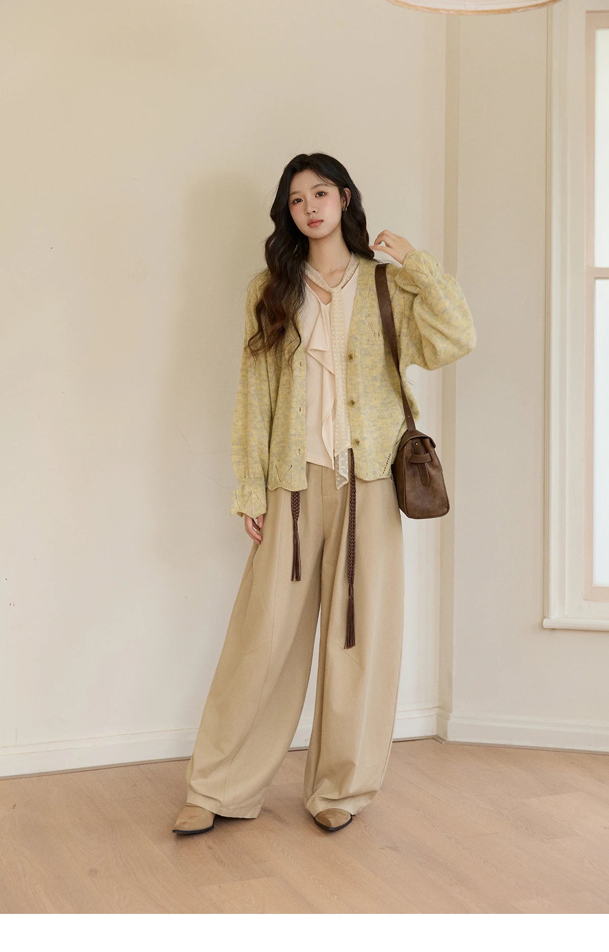 Mishow Marled Yellow Mohair Flare Sleeve Cardigan MXF108Z1021