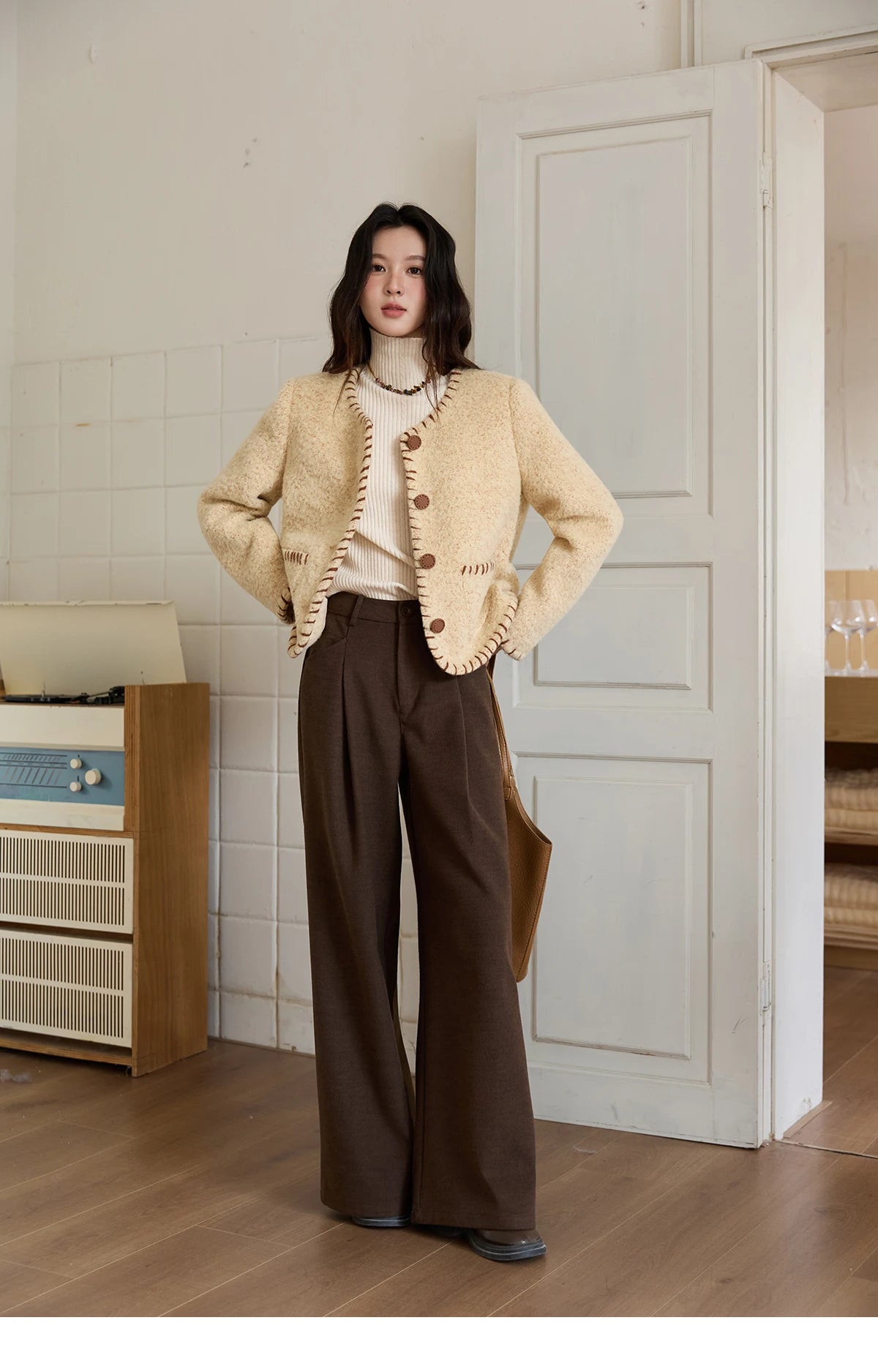 MISHOW Retro Brown Wide-Leg Pants High Waist Drape MXE88K1122