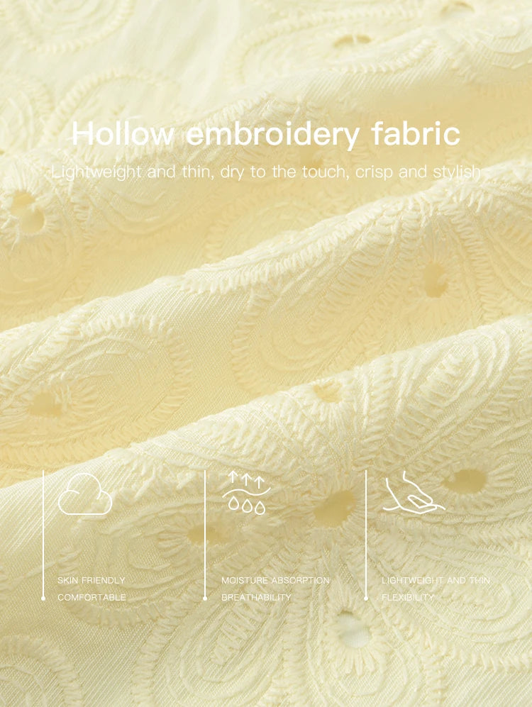 MISHOW Hollow Out Blouse Embroidery Puff Sleeve Square Collar Tassel MXE37X1851