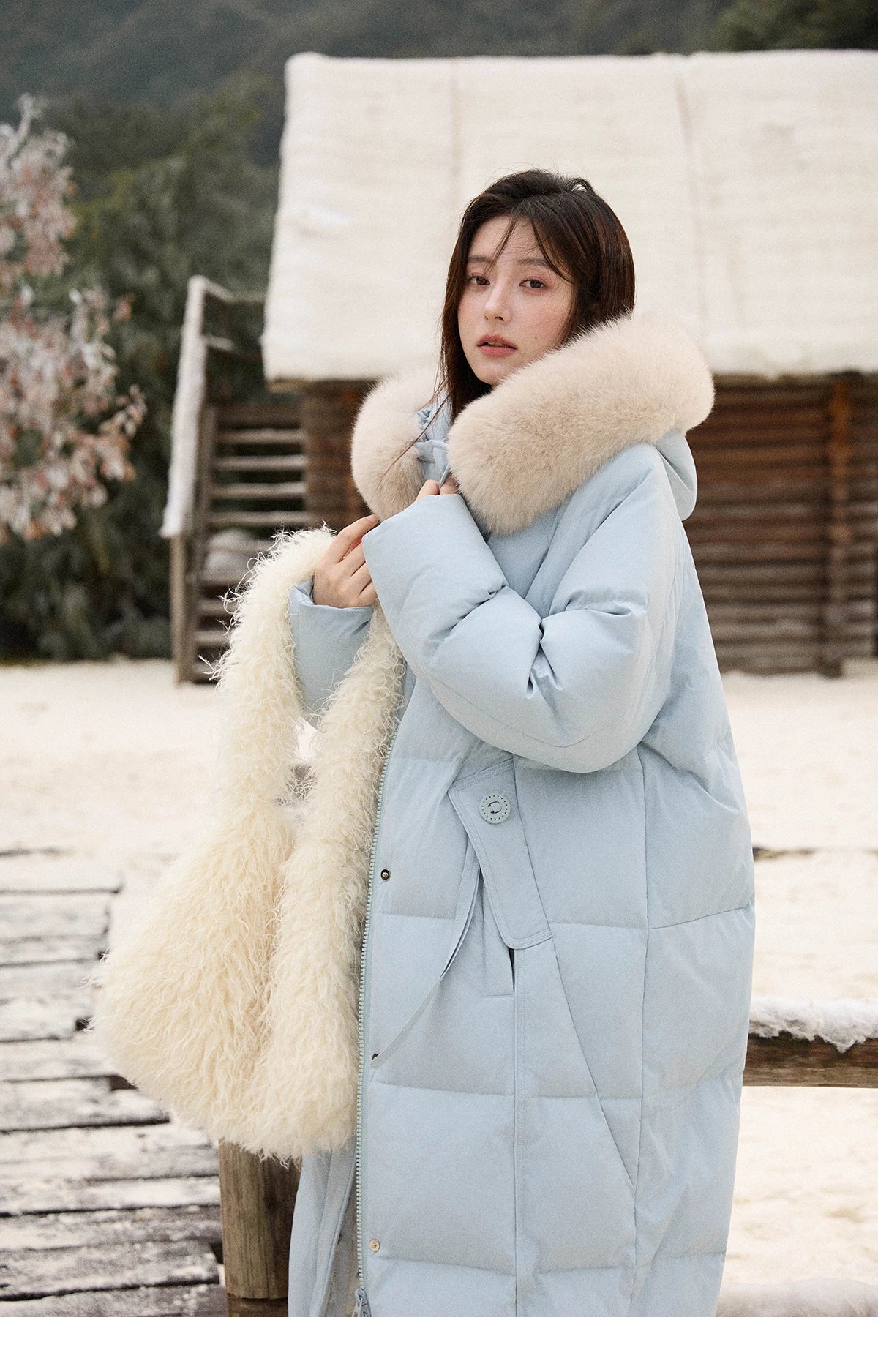 Mishow Hooded 90% White Duck Down Long Coat MXE51Y0079
