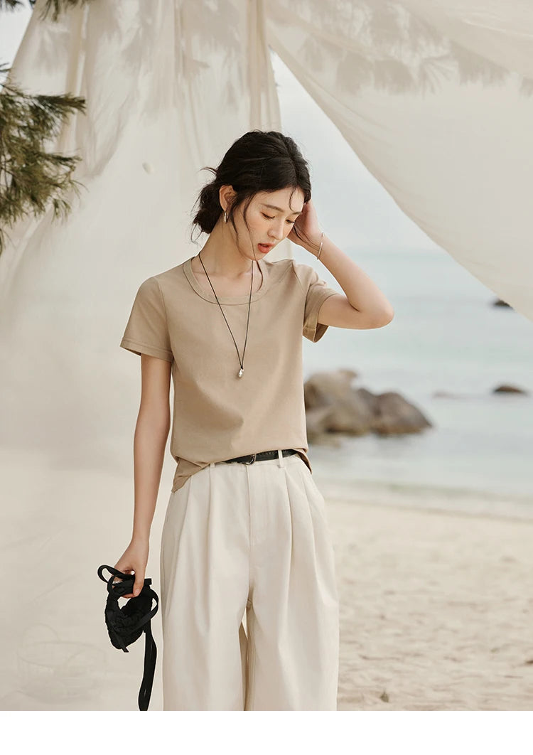 Mishow Solid Square Neck Straight Tee MXE15T0483