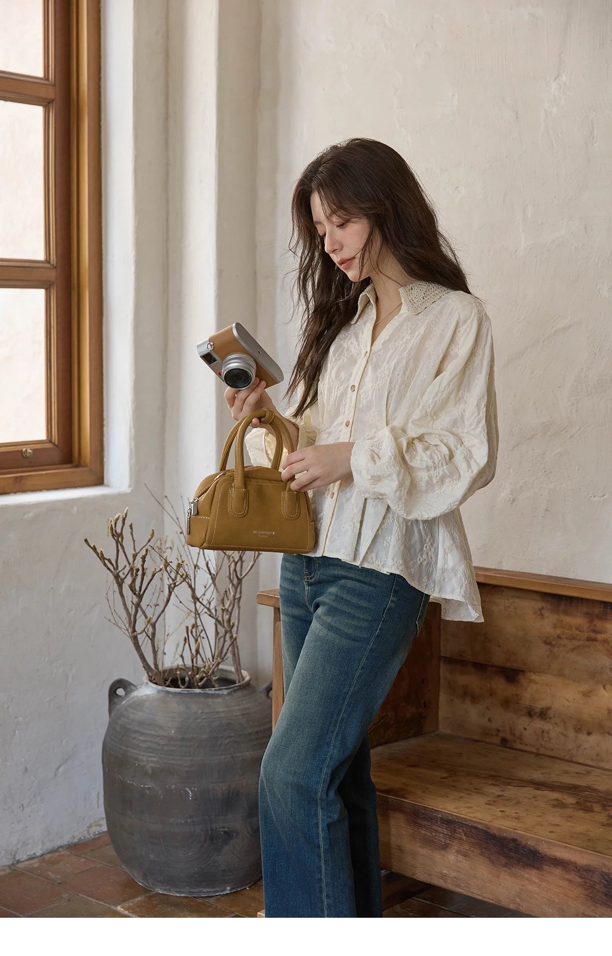 MISHOW French Lace Blouse Lantern Sleeve Ruffle Hem MXE42C2372