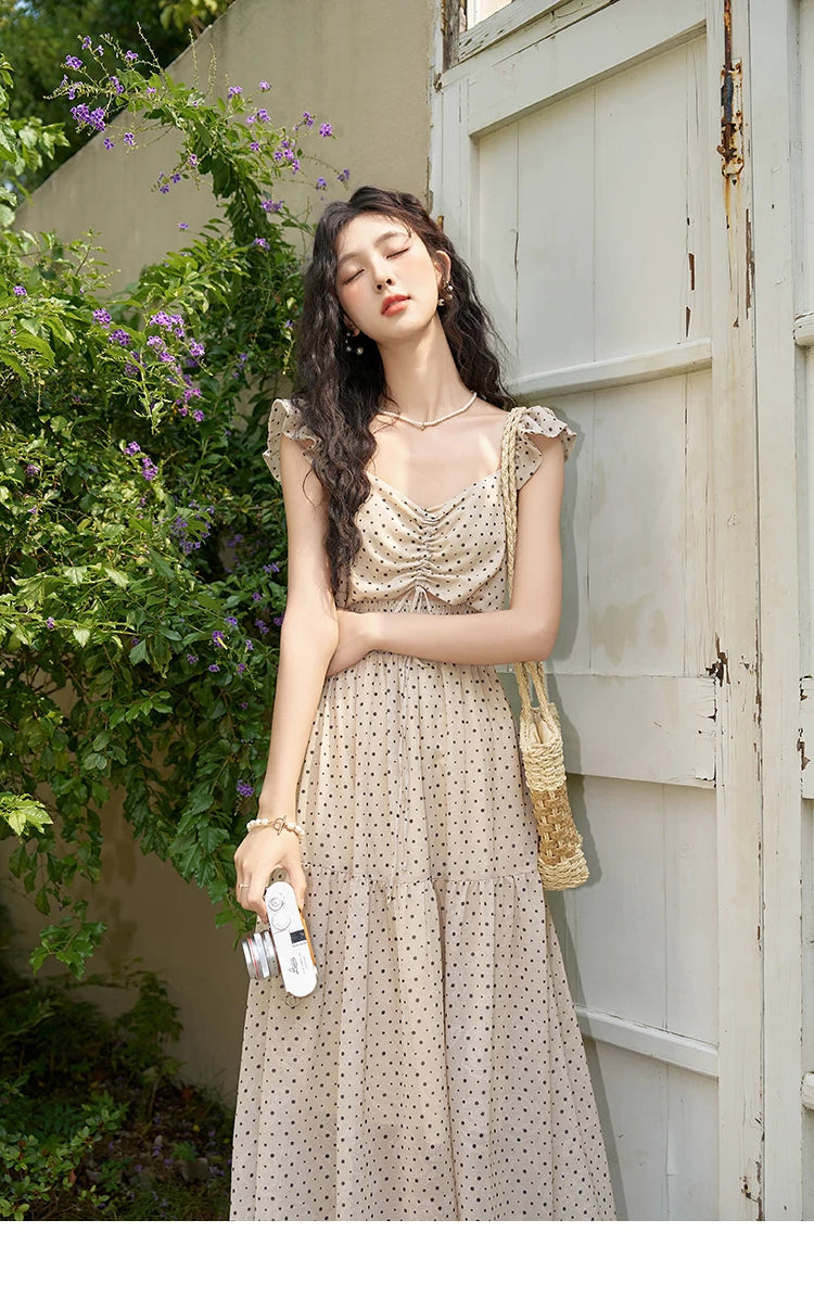 Mishow Polka Dot Flying Sleeve Fake Two-Piece Dress MXD28L1902