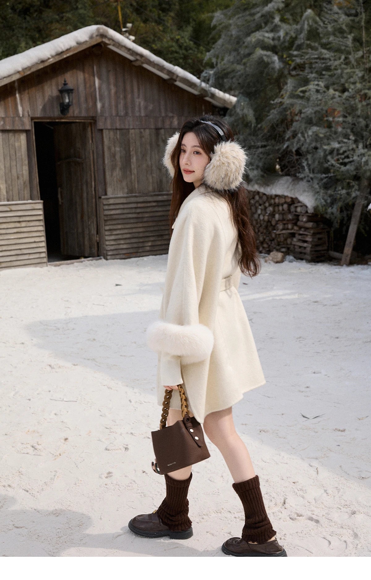 Mishow 100% Wool Cape with Detachable Furry Cuffs MXE90W0947