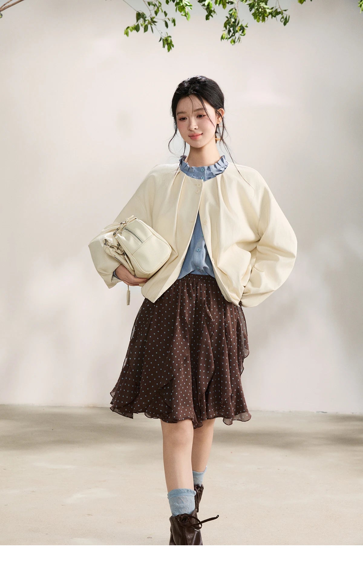 MISHOW Imitation Protein Skin Leather Jacket Ruffled Collar Button-Up MXF108W1019