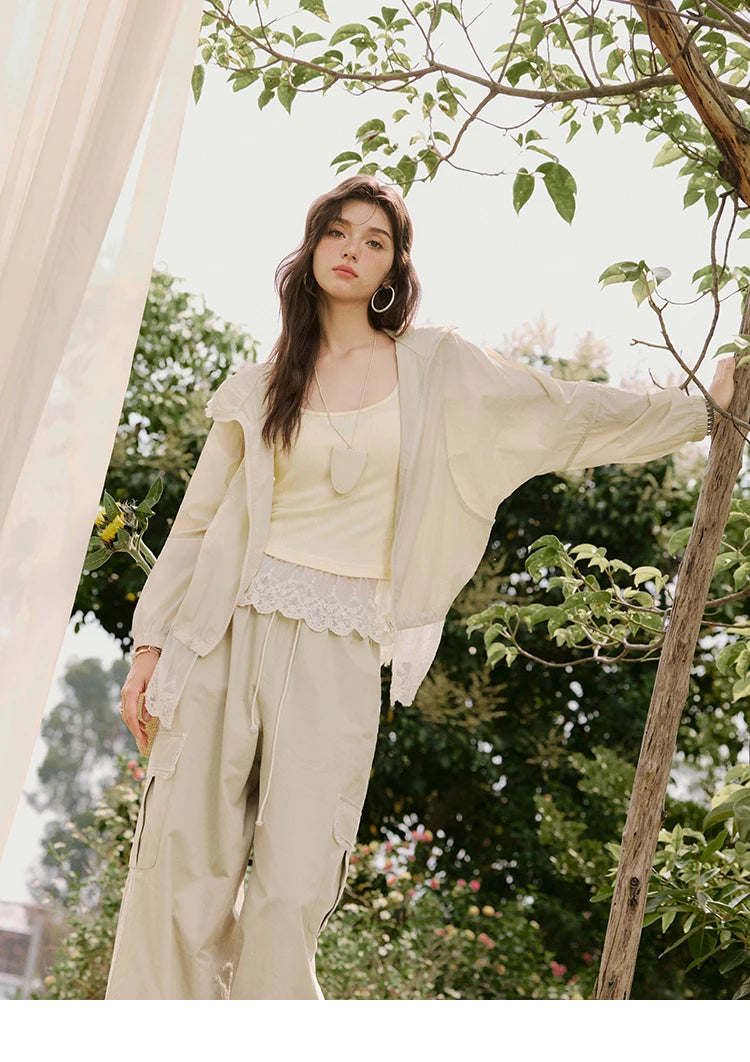 MISHOW Apricot Cargo Pants Lace Patchwork Drawstring Elastic MXE33K0935