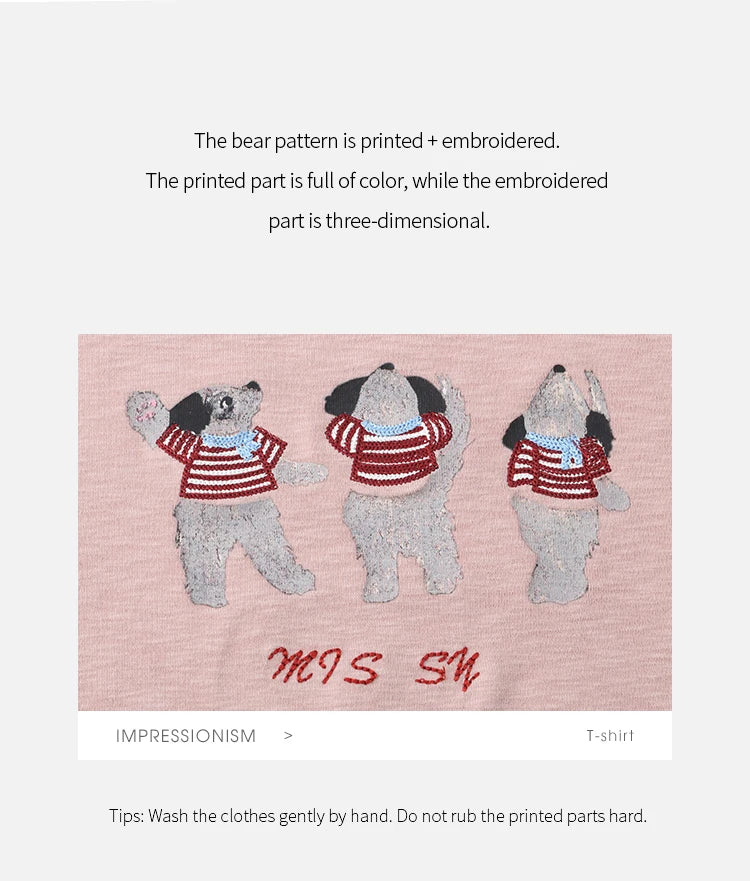 Mishow Little Bear Embroidery Round Neck Tee MXE39T0699