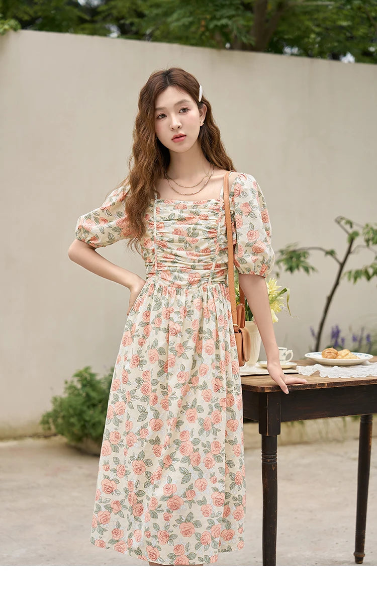 Mishow 100% Cotton Floral Puff Sleeve Dress MXC33L1397