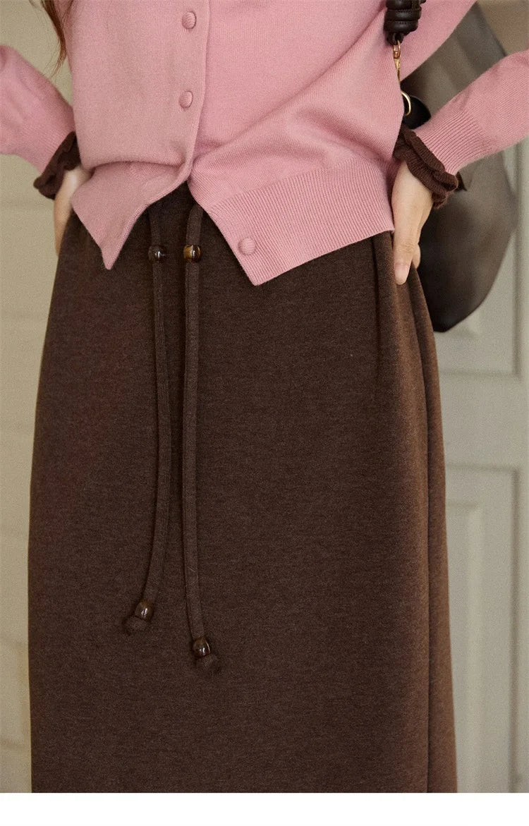 MISHOW Brown Retro High Waist Skirt Back Split Straight Leg MXE90B2447