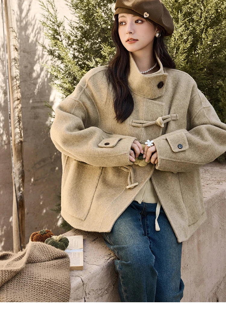 Mishow Reversible Wool Velvet Cow Horn Button Coat MXD44W0446