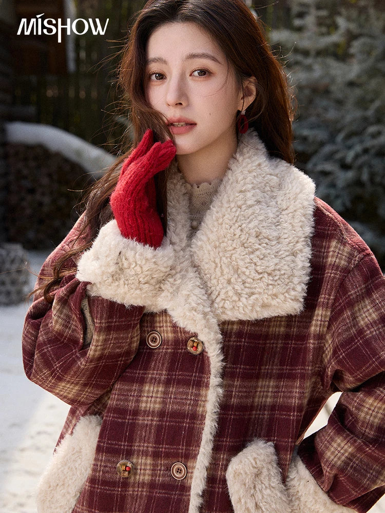 Mishow Retro Plaid Large Lapel Padded Jacket MXE87W1004