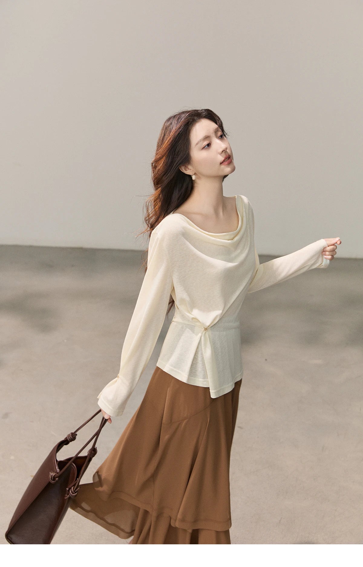 Mishow Multi Colored Swinging Collar Flare Sleeve Top MXF13T1473