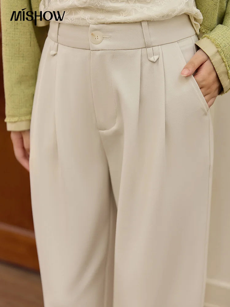 MISHOW Apricot Gray Wide Leg Pants High Waist Slim Versatile MXE41K1013