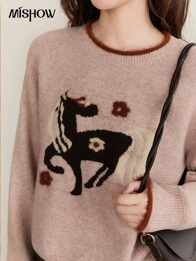 Mishow Horse Pattern Faux Mink Fur Cuff Sweater MXE94Z2863
