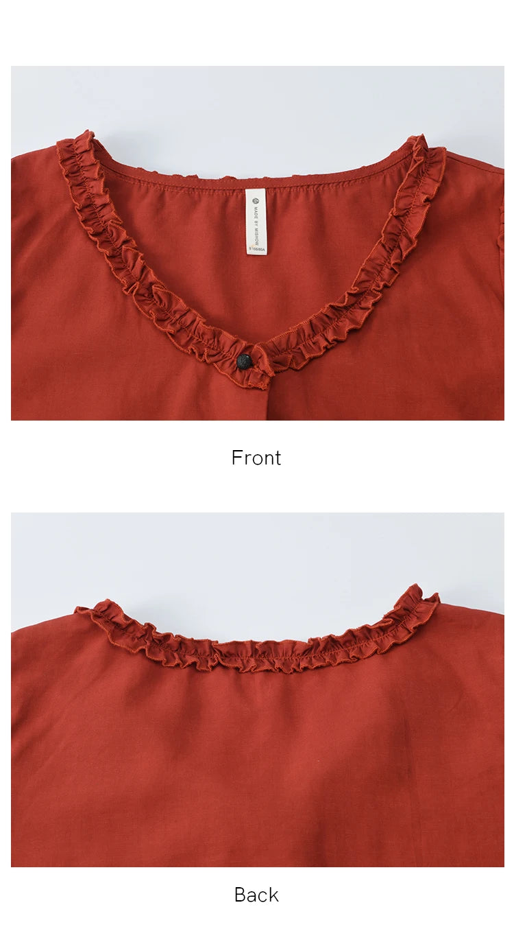 MISHOW Mushroom Edge V-Neck Blouse Button Short Sleeve MXE38X1867