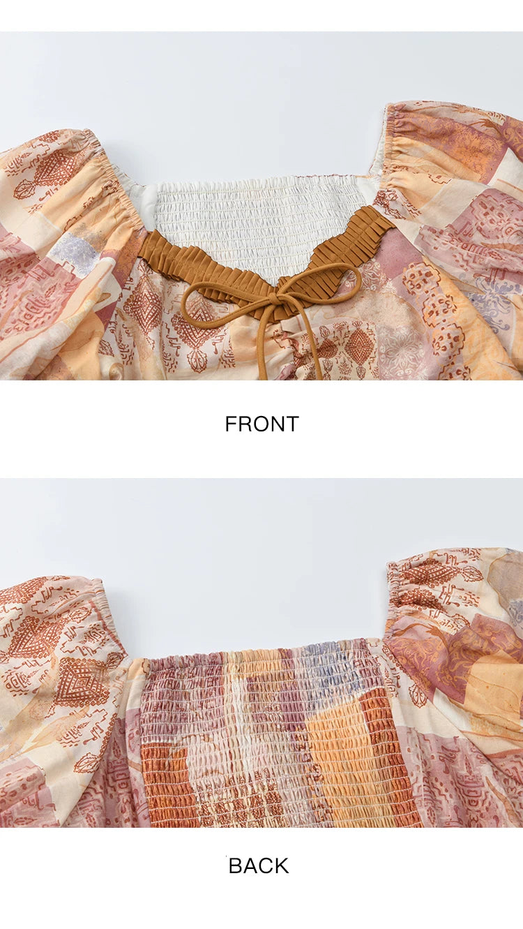 MISHOW V-Neck Lace Up Patchwork Blouse Puff Sleeve Floral Print MXE38X1911