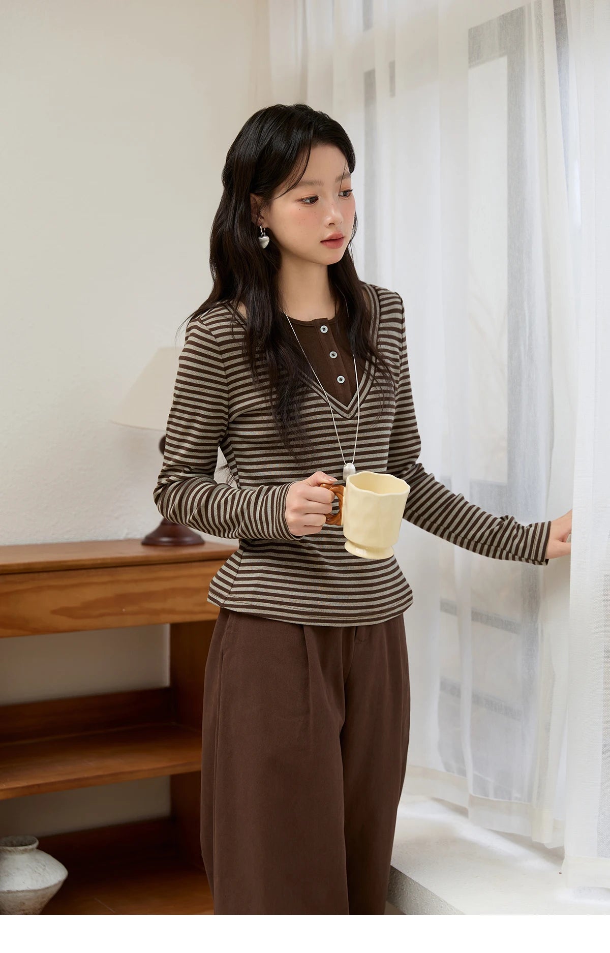 Mishow Retro Fake Two-Piece Striped Top MXE51Z2555