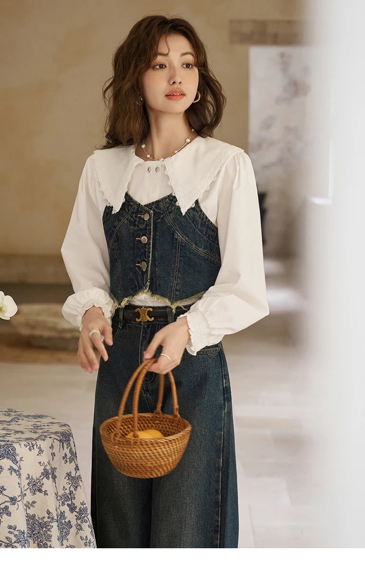 Mishow American Retro Denim Suspender Tank Top MXD12D0025