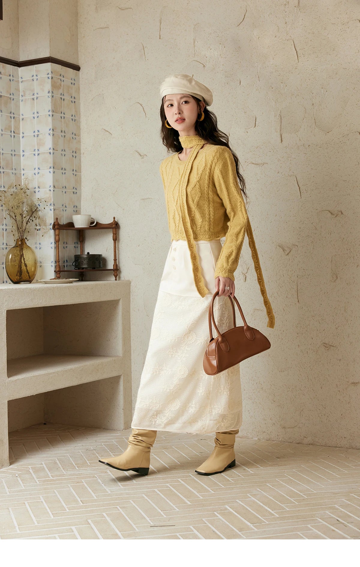 MISHOW Romantic Lace Wave Knit Sweater with Belt MPD42Z0736