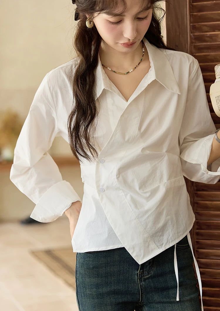 MISHOW French Side Placket Asymmetric Shirt Pleated Waist Lapel MXD45C0357