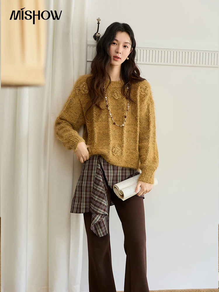 Mishow Retro Yellow 3D Rose Embroidery Pullover MXE47Z2563