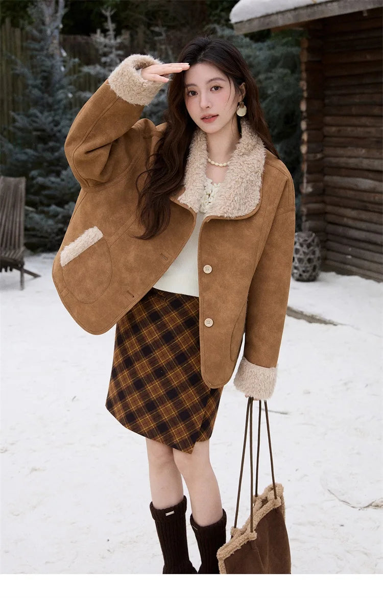 MISHOW Double Sided Lamb Wool Coat Lapel Pockets MXE91W1015