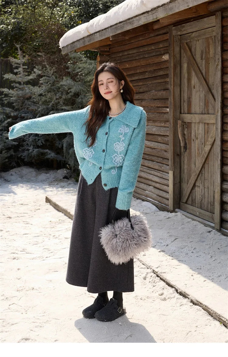 Mishow Retro 3D Floral Jacquard Lapel Cardigan MXE87Z2684