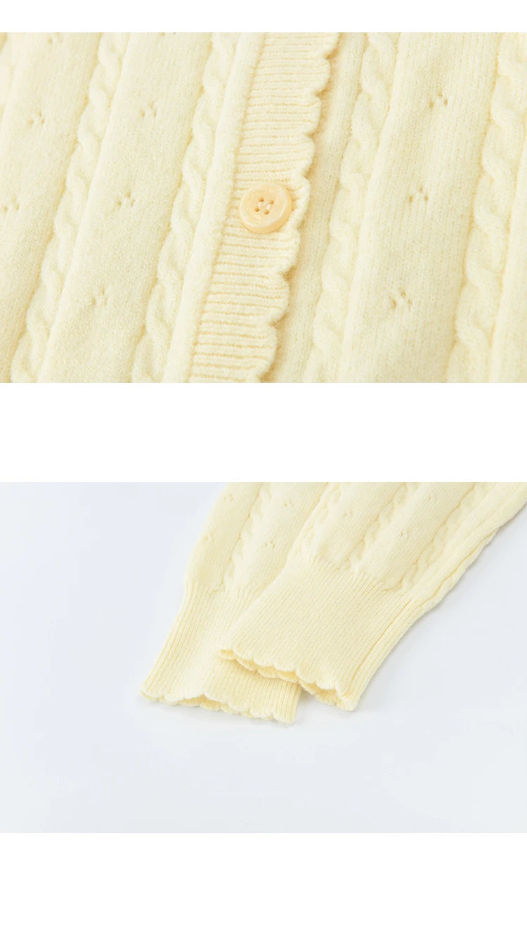 Mishow Beige Cable Knit Square Neck Cardigan MXF11Z2903