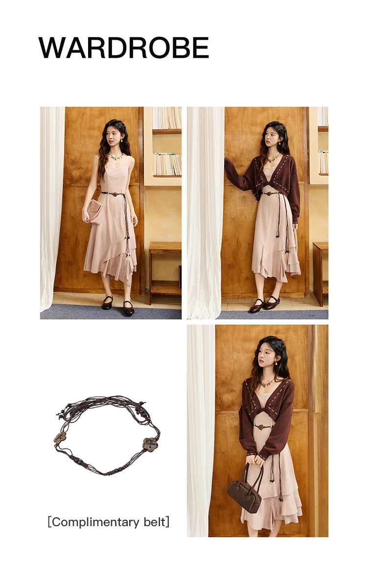 Mishow Frosted Velvet Cardigan & Camisole Dress Set MXE47T1382