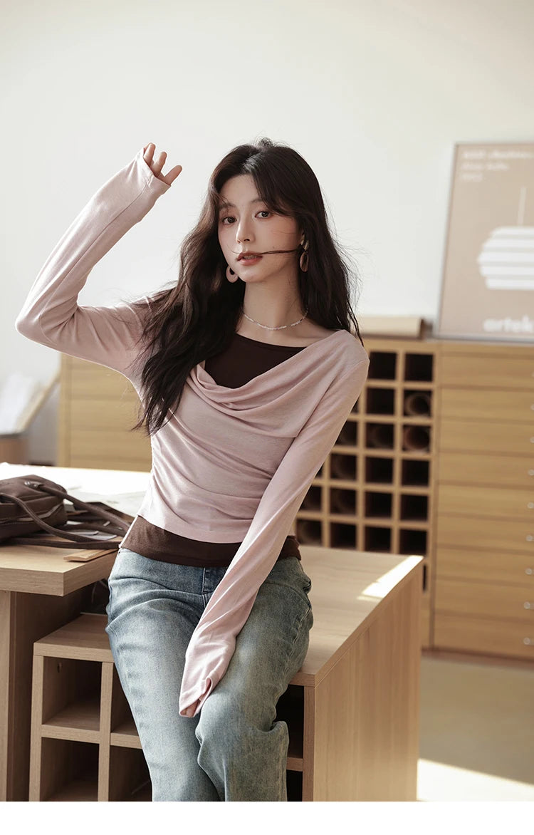 Mishow Multi Colored Fake Two-Piece Swinging Collar Sweater MXE42Z1341