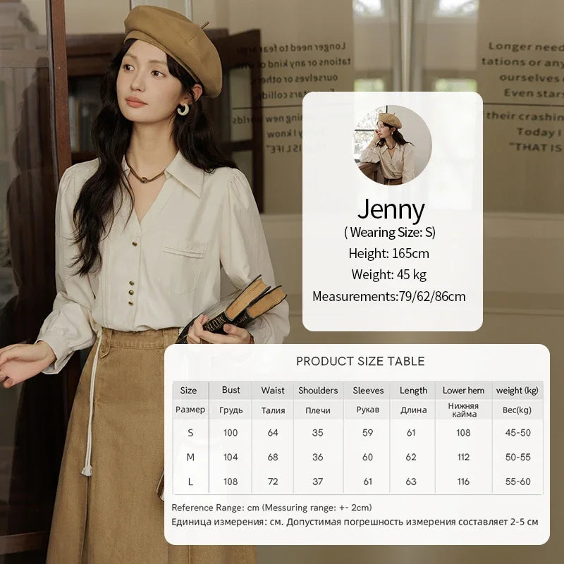 MISHOW French Lapel V-Neck Shirt Retro Button Pockets MXD43C0306