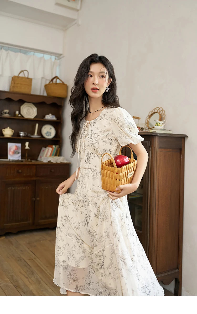 MISHOW Floral Print Lace-Up Chiffon Dress MXD27L1841