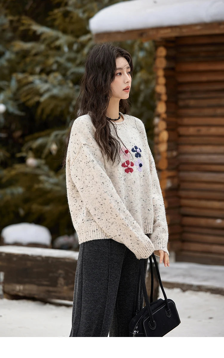 Mishow Wool Blend Flower Color Dots O-Neck Pullover MXD56Z1066