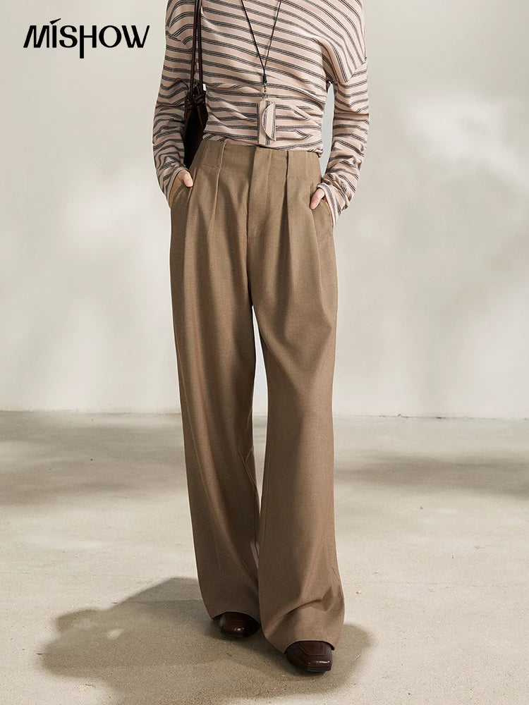 MISHOW Camel Wide Leg Pants High Waist Pleated MXF108K1007