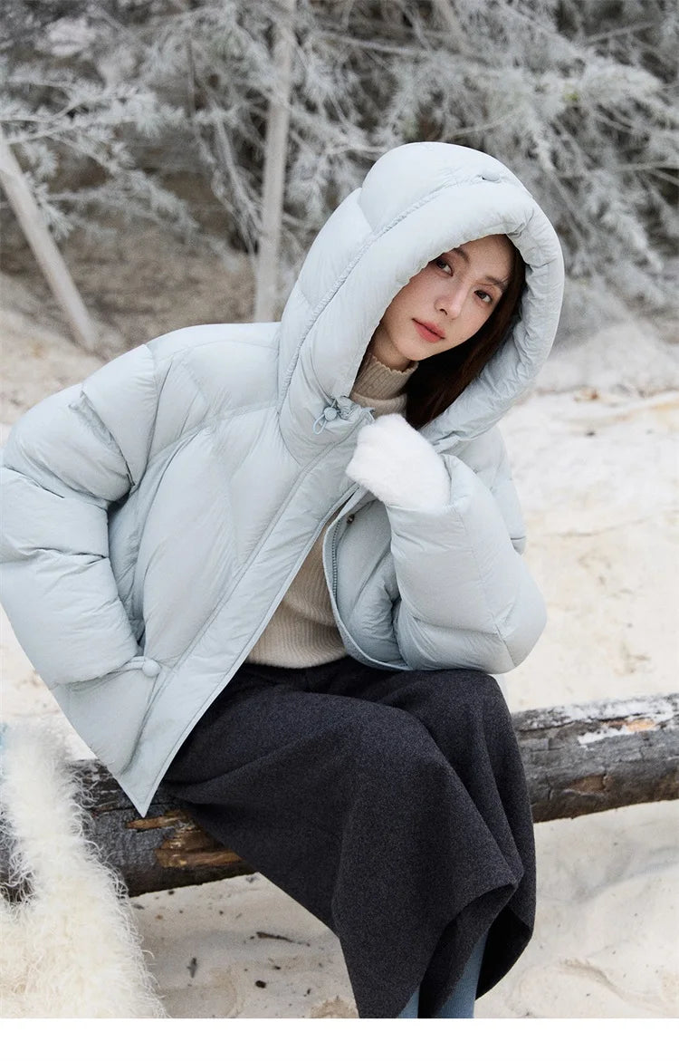 Mishow Blue 90% White Duck Down Hooded Puffer MXE51Y0081