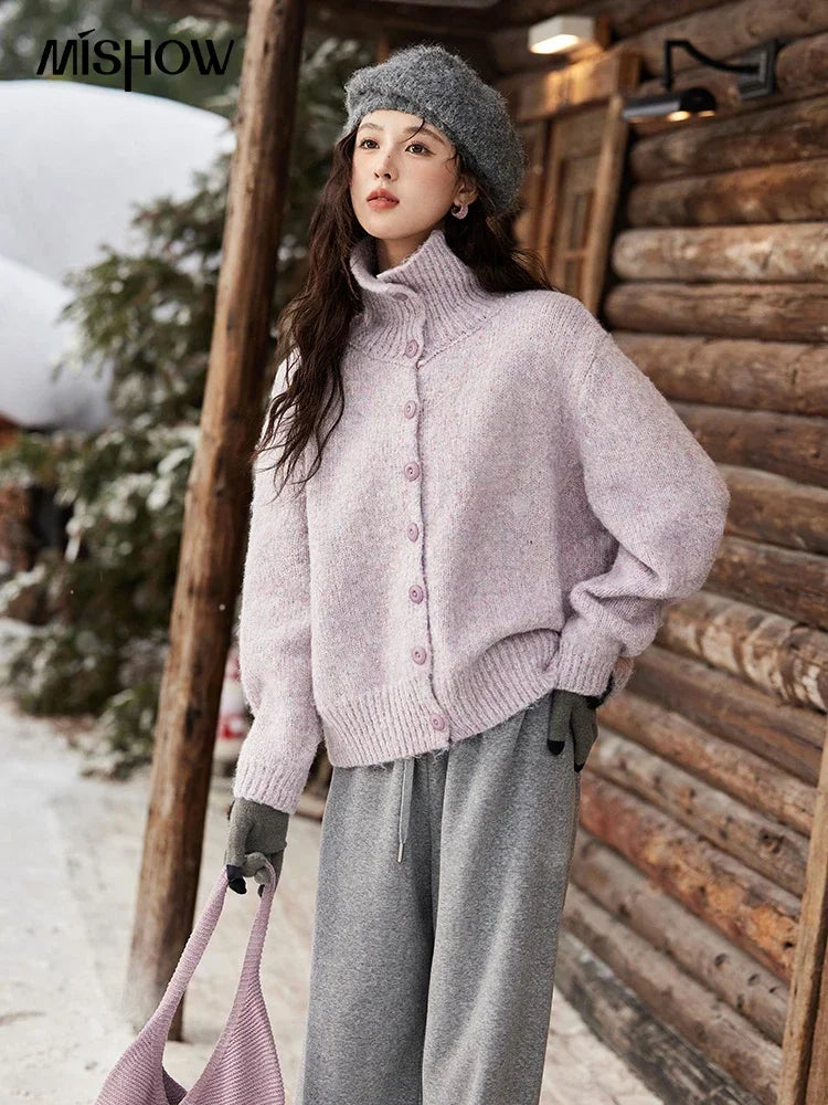 Mishow Turn Down Collar Wool Blend Cardigan MXD59Z1136