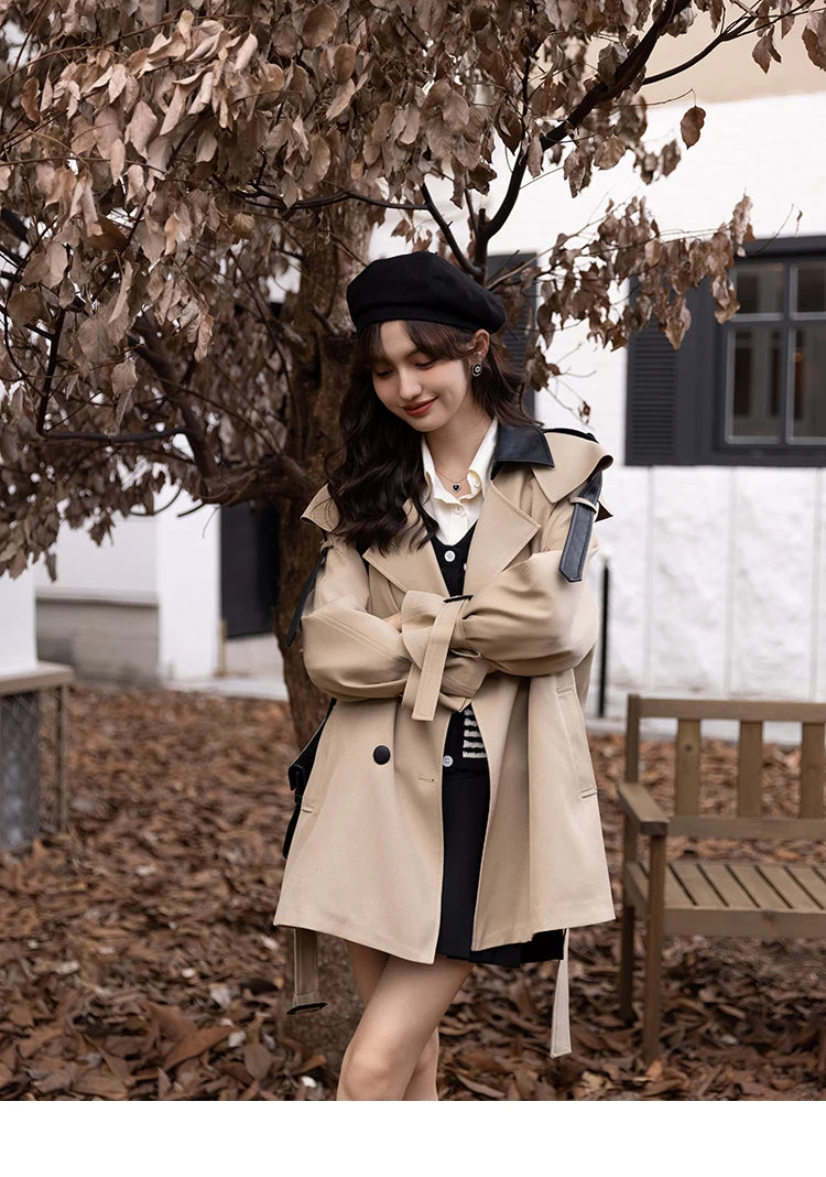 Mishow Polo Collar Patchwork Long Trench Coat MXB33W0399