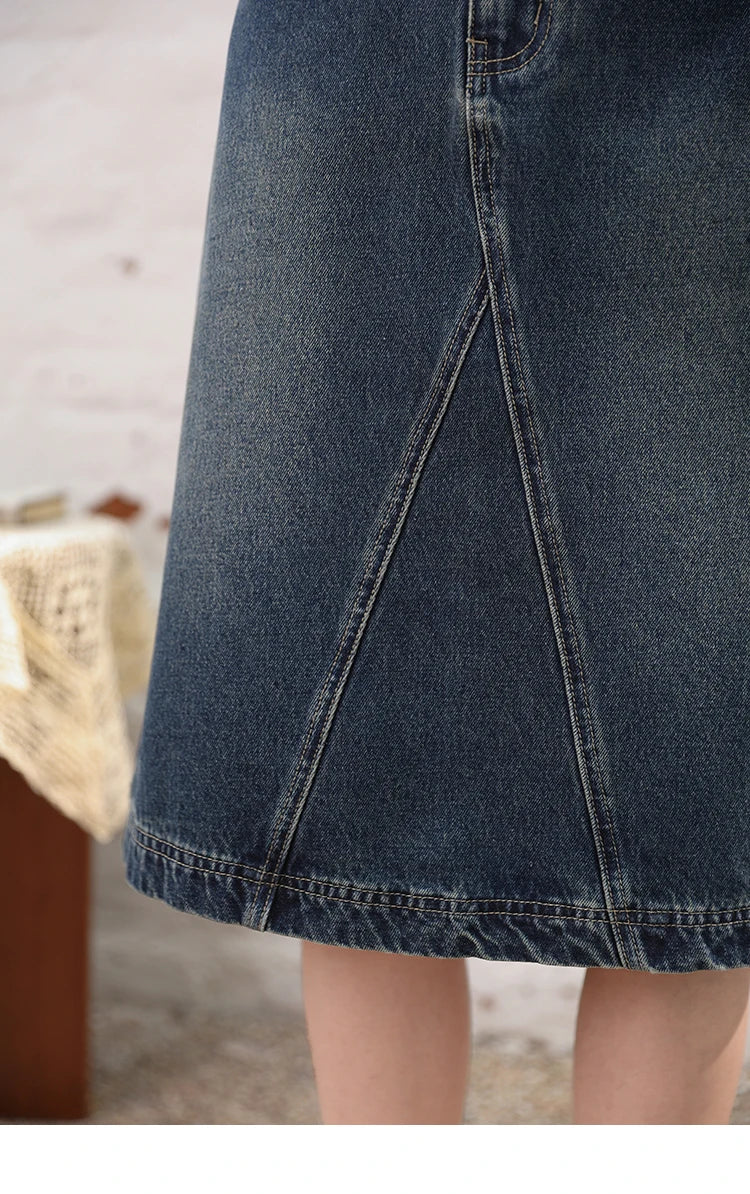 MISHOW Denim Fishtail Skirt Love Embroidered Pockets A-Line MXD28B0414