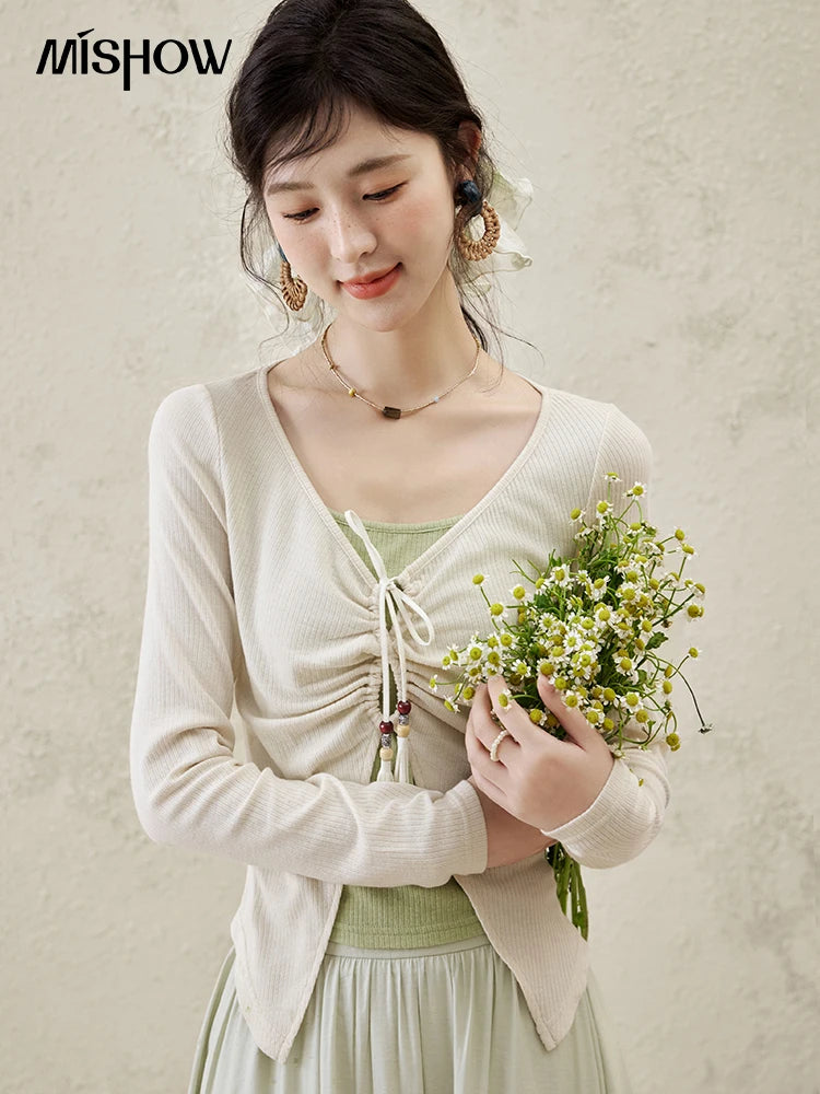 Mishow Fake Two Piece Lace-up Knit Top MXE15Z1185