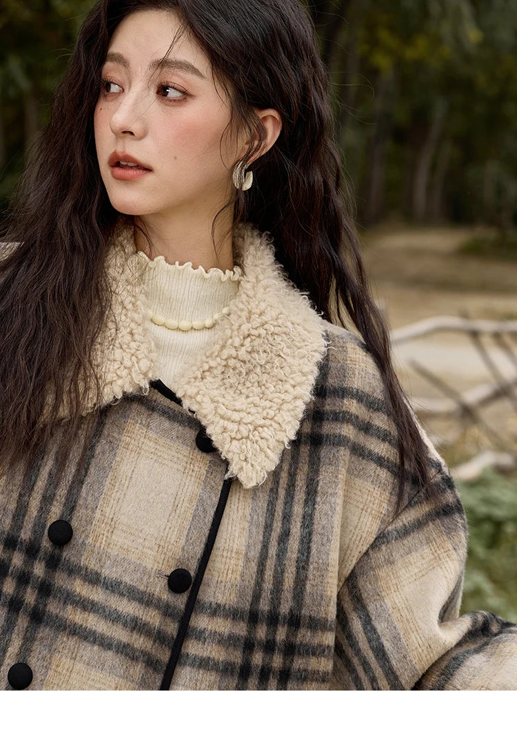 Mishow Retro Plaid Lamb Wool Tweed Jacket MXD56W0536